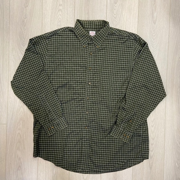 Brooks Brothers Army Green Checkered Mens XL Button Down Longsleeve - Picture 1 of 8